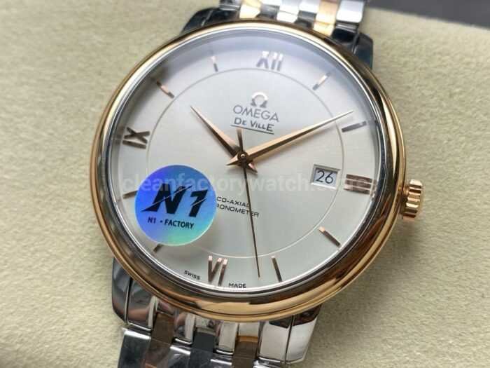 N1 Factory Omega De Ville Co-Axial 424.20.40.20.02.005 39.5mm Half Yellow Gold Roman Number Silver Dial - Image 3