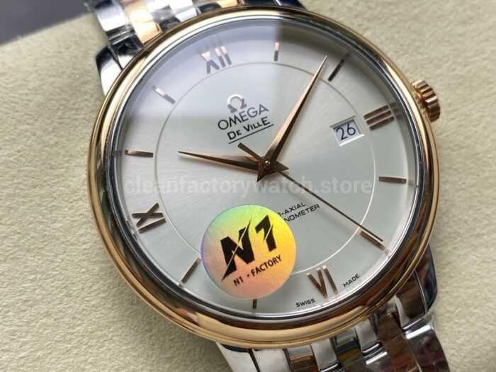 N1 Factory Omega De Ville Co-Axial 424.20.40.20.02.005 39.5mm Half Yellow Gold Roman Number Silver Dial - Image 2