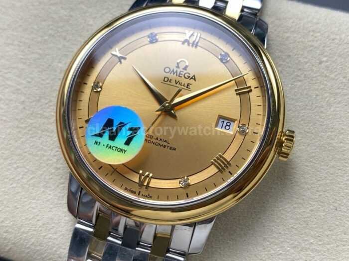 N1 Factory Omega De Ville Co-Axial 424.20.40.20.58.001 39.5mm Half Yellow Gold Roman Number Champagne Dial - Image 3