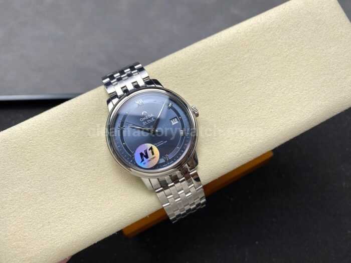 N1 Factory Omega De Ville Co-Axial 424.10.37.20.03.001 39.5mm Full Steel Roman Number Light Blue Dial - Image 4