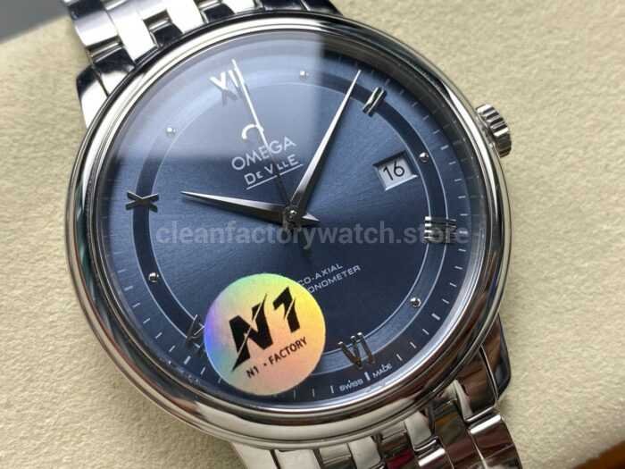 N1 Factory Omega De Ville Co-Axial 424.10.37.20.03.001 39.5mm Full Steel Roman Number Light Blue Dial - Image 2