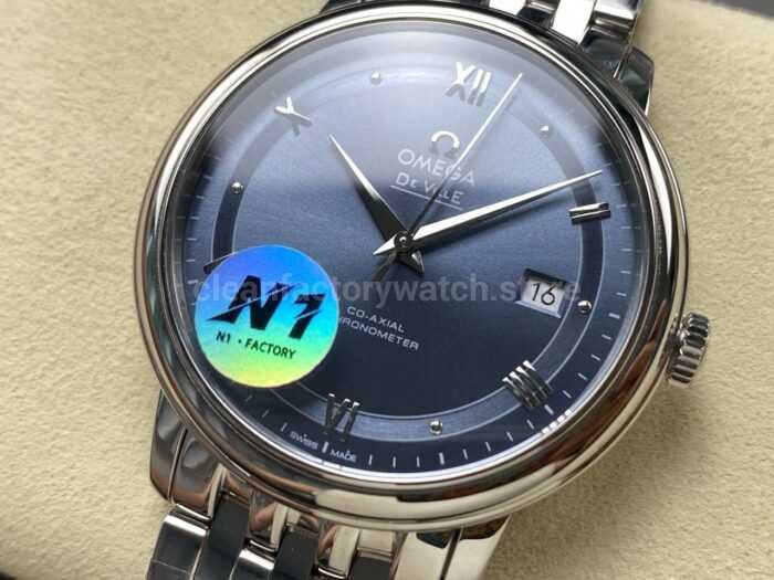 N1 Factory Omega De Ville Co-Axial 424.10.37.20.03.001 39.5mm Full Steel Roman Number Light Blue Dial - Image 3