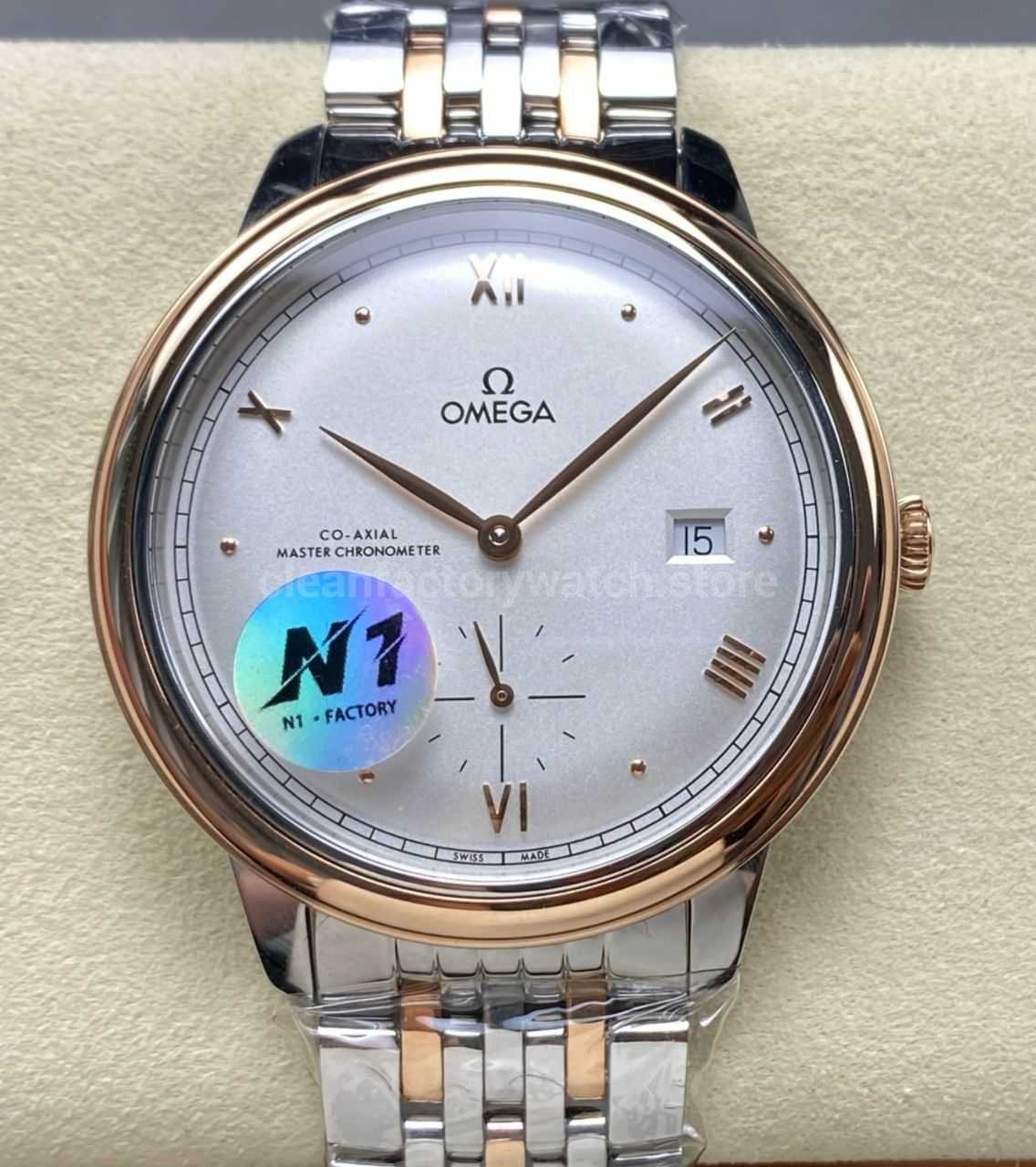 N1 Factory Omega De Ville Prestige 434.20.41.20.02.001 41mm Half Yellow Gold Roman Numerals Silver Dial