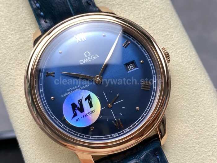 N1 Factory Omega De Ville Prestige 434.53.41.20.03.001 41mm Rose Gold Blue Leather Strap Roman Numerals Blue Dial - Image 2