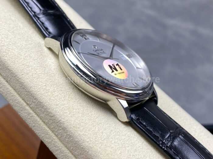 N1 Factory Omega De Ville Co-Axial 424.13.40.20.02.001 39.5mm Steel Black Leather Strap Roman Number Silver Dial - Image 5
