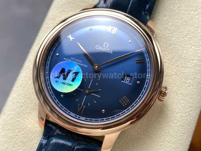 N1 Factory Omega De Ville Prestige 434.53.41.20.03.001 41mm Rose Gold Blue Leather Strap Roman Numerals Blue Dial - Image 3