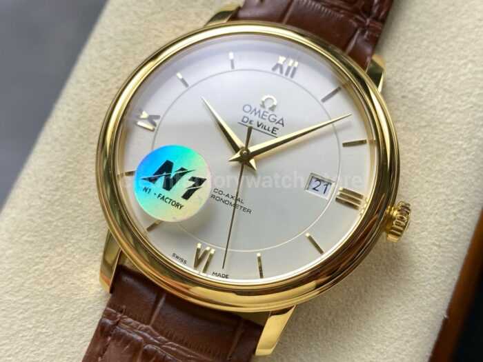 N1 Factory Omega De Ville Co-Axial 424.53.40.20.02.001 39.5mm Rose Gold Brown Leather Strap Roman Number Silver Dial - Image 3