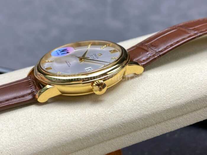 N1 Factory Omega De Ville Co-Axial 424.53.40.20.52.001 39.5mm Yellow Gold Brown Leather Strap Roman Number Silver Dial - Image 6
