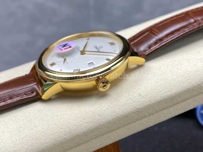 N1 Factory Omega De Ville Prestige 434.53.41.21.02.001 41mm Yellow Gold Brown Leather Strap Roman Numerals Silver Dial - Image 6