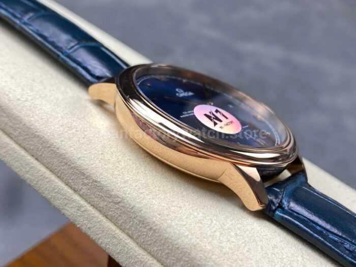 N1 Factory Omega De Ville Prestige 434.53.41.20.03.001 41mm Rose Gold Blue Leather Strap Roman Numerals Blue Dial - Image 5