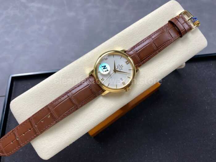 N1 Factory Omega De Ville Co-Axial 424.53.40.20.02.001 39.5mm Rose Gold Brown Leather Strap Roman Number Silver Dial - Image 4