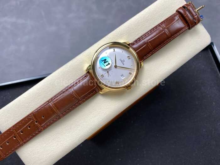 N1 Factory Omega De Ville Prestige 434.53.41.21.02.001 41mm Yellow Gold Brown Leather Strap Roman Numerals Silver Dial - Image 4