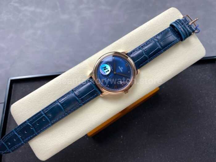 N1 Factory Omega De Ville Prestige 434.53.41.20.03.001 41mm Rose Gold Blue Leather Strap Roman Numerals Blue Dial - Image 4