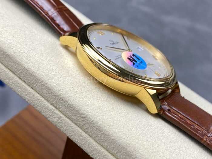 N1 Factory Omega De Ville Prestige 434.53.41.21.02.001 41mm Yellow Gold Brown Leather Strap Roman Numerals Silver Dial - Image 5