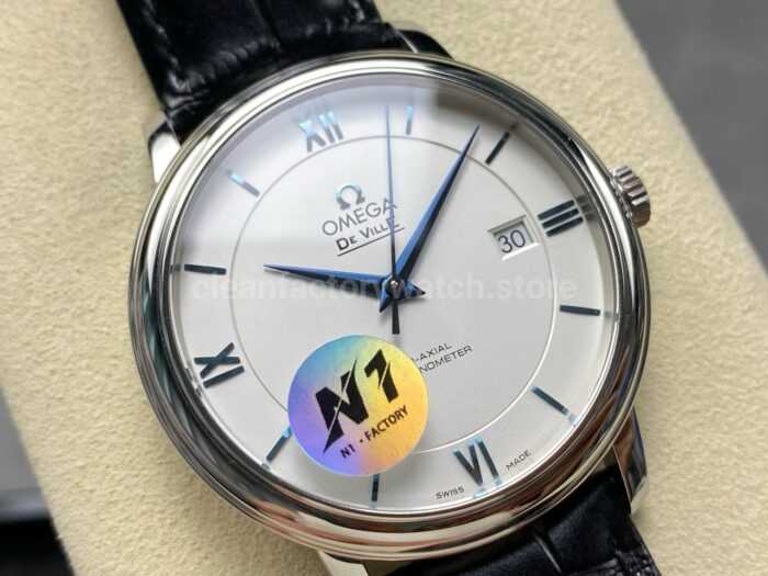 N1 Factory Omega De Ville Co-Axial 424.53.40.20.04.001 39.5mm White Gold Black Leather Strap Roman Number Silver Dial - Image 2