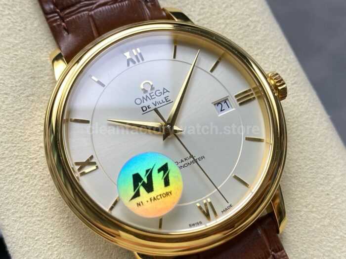 N1 Factory Omega De Ville Co-Axial 424.53.40.20.02.001 39.5mm Rose Gold Brown Leather Strap Roman Number Silver Dial - Image 2