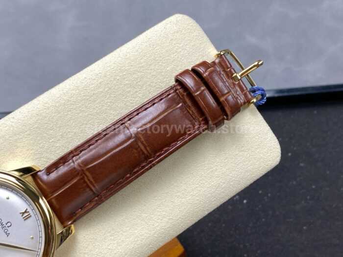 N1 Factory Omega De Ville Prestige 434.53.41.21.02.001 41mm Yellow Gold Brown Leather Strap Roman Numerals Silver Dial - Image 8