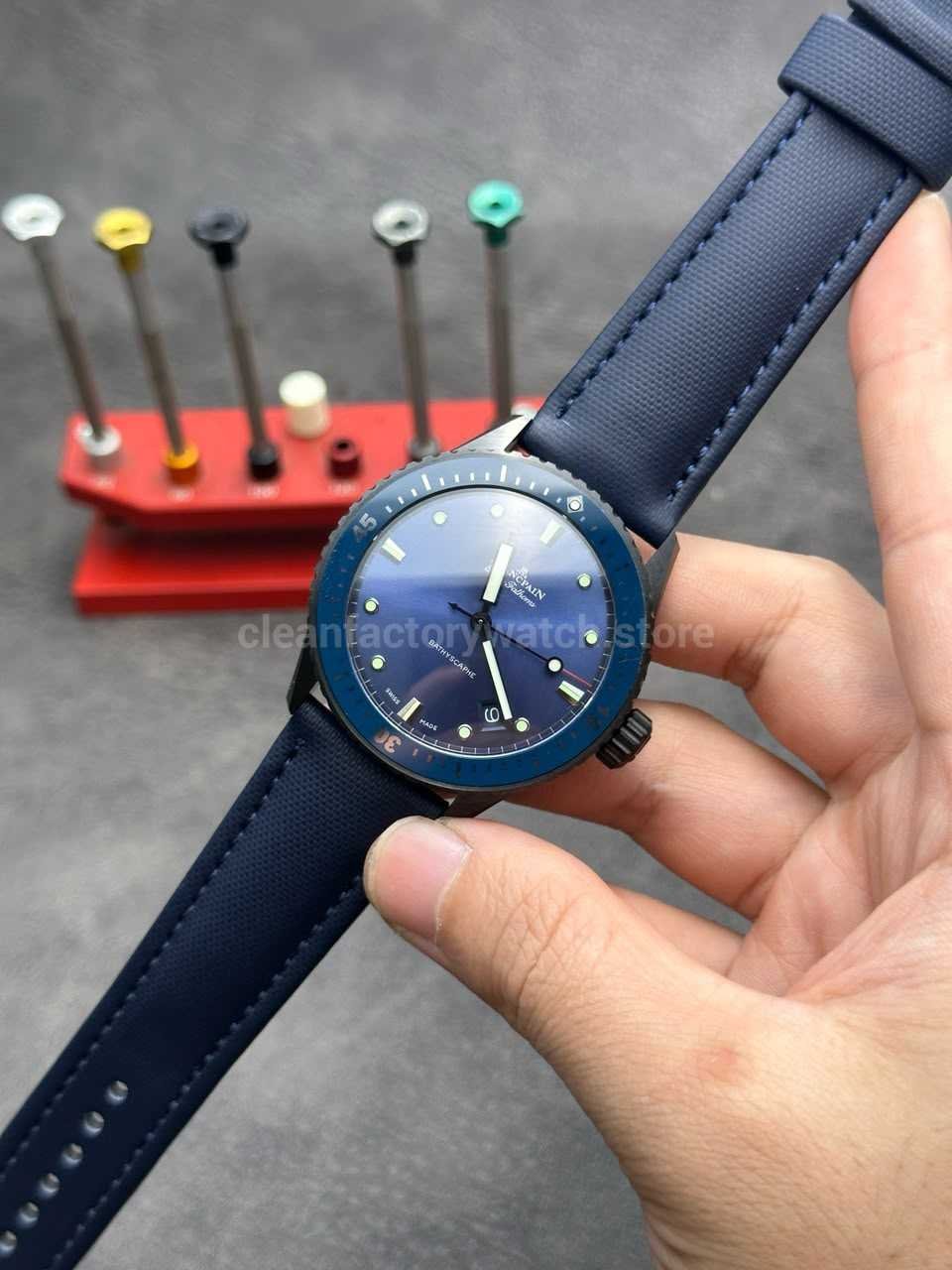 Blancpain Bathyscaphe replica 43mm black blue green dial comparison