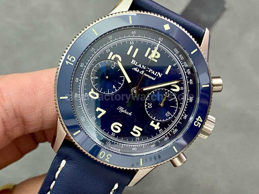 Blancpain Air Command replica 42.5mm black blue green dial comparison