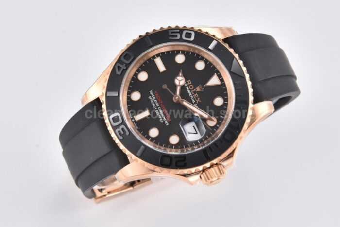 Clean Factory Rolex Yacht-Master 126655-0002 40mm Rose Gold Rubber Strap Black Dial - Image 4