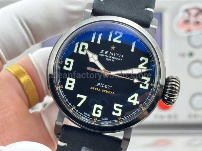 BR Factory Zenith Pilot Type 20 Extra Special 03.2434.67920.I010 45mm Steel Leather Strap Black Dial - Image 3