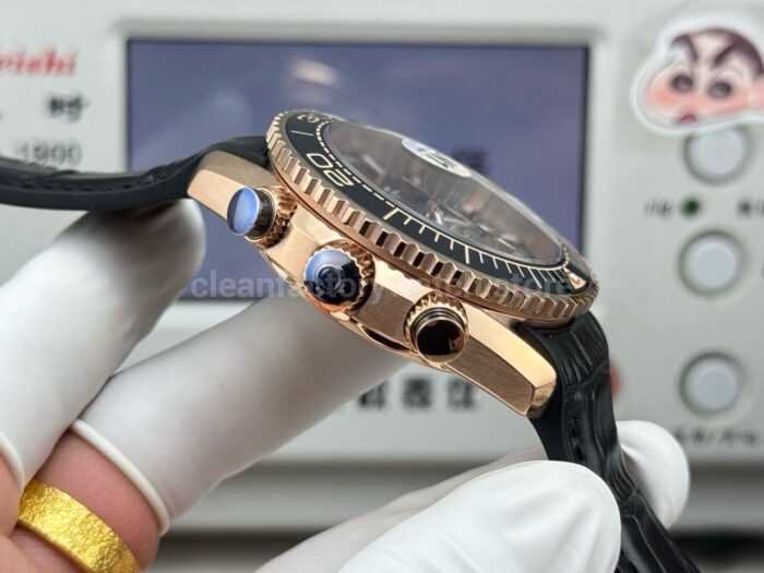 N1 Factory Omega Seamaster Planet Ocean Chronograph 45mm Full Yellow Gold Black Leather Strap Black Dial - Image 7