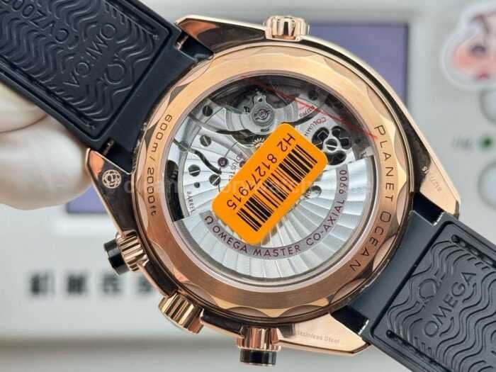 N1 Factory Omega Seamaster Planet Ocean Chronograph 45mm Full Yellow Gold Black Leather Strap Black Dial - Image 8
