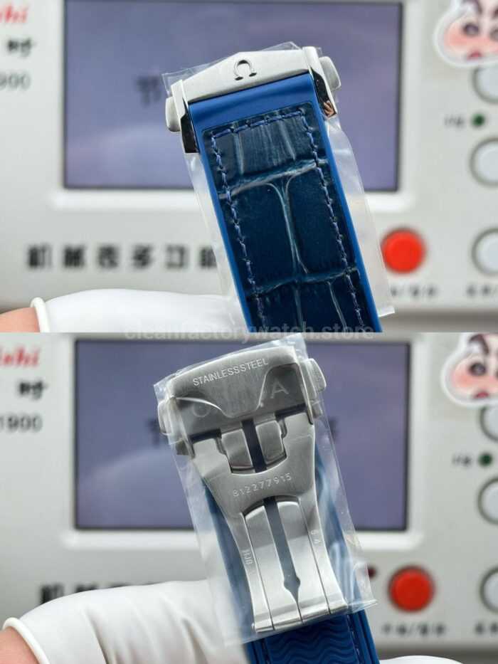 N1 Factory Omega Seamaster Planet Ocean Chronograph 215.30.46.51.03.001 45mm Steel Blue Leather Strap Blue Dial - Image 8