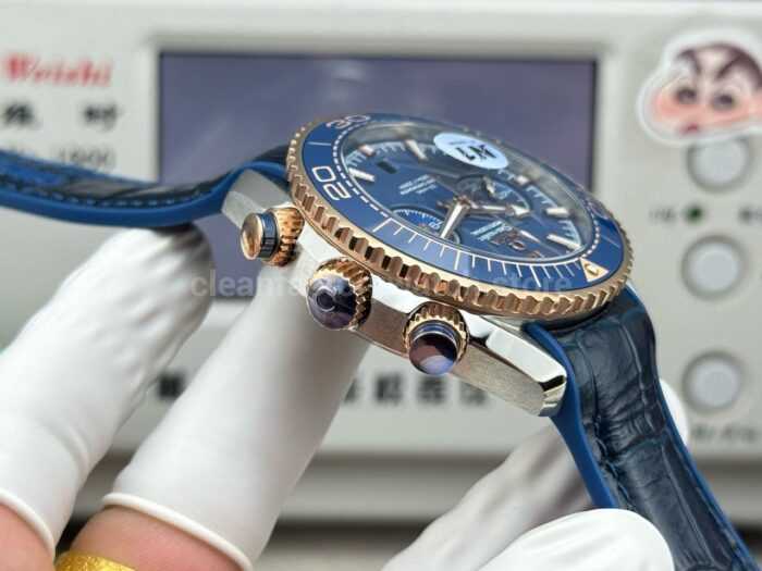 N1 Factory Omega Seamaster Planet Ocean Chronograph 215.20.46.51.03.001 45mm Half Yellow Gold Blue Leather Strap Blue Dial - Image 7