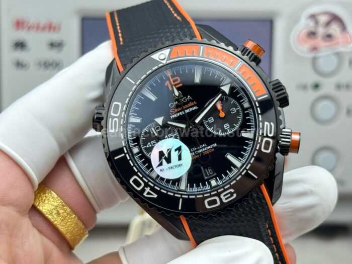 N1 Factory Omega Seamaster Planet Ocean Chronograph 215.92.46.51.01.001 45mm Black DLC-coated Rubber Strap Black Dial - Image 3
