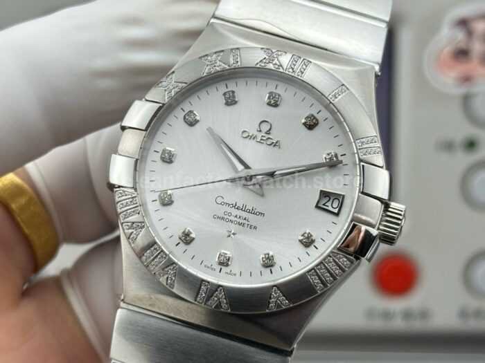 OVS Factory Omega Constellation 123.10.38.21.52.001 38mm Full Steel Diamond Bezel Diamond Silver Dial - Image 3