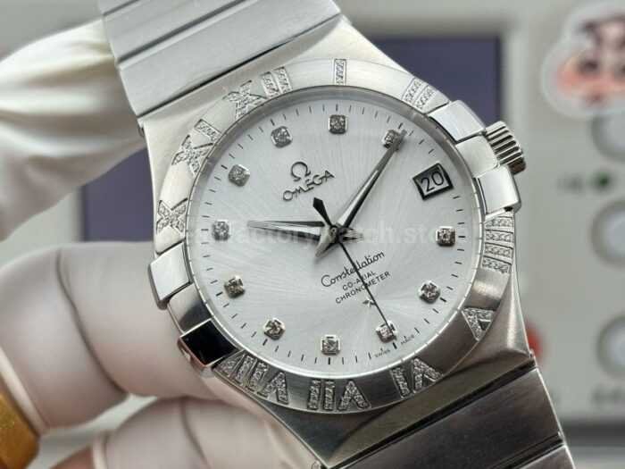OVS Factory Omega Constellation 123.10.38.21.52.001 38mm Full Steel Diamond Bezel Diamond Silver Dial - Image 2