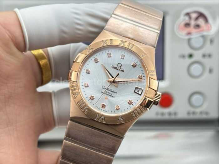 OVS Factory Omega Constellation 123.55.38.21.52.007 38mm Full Rose Gold Diamond Bezel Diamond Silver Dial - Image 5