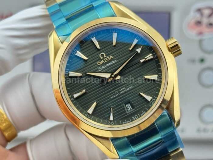 OVS Factory Omega Seamaster Aqua Terra 220.50.41.21.10.001 41mm Full Yellow Gold Green Dial - Image 2
