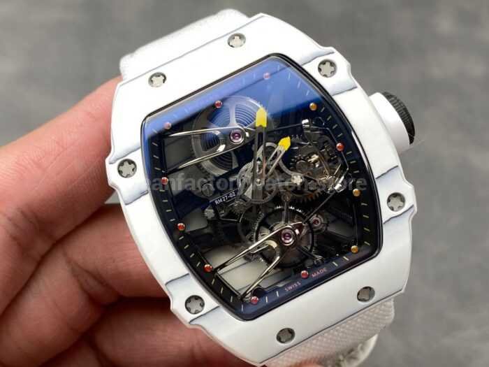 RM Factory Richard Mille RM 27-02 43mm White Carbon Fiber White Canvas Strap Tourbillon Skeletonized Dial - Image 2