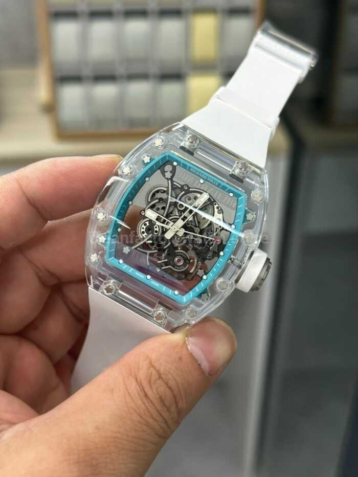 Sonic Factory Richard Mille RM 055 43mm Synthetic Crystal White Rubber Strap Skeletonized Blue Dial - Image 3