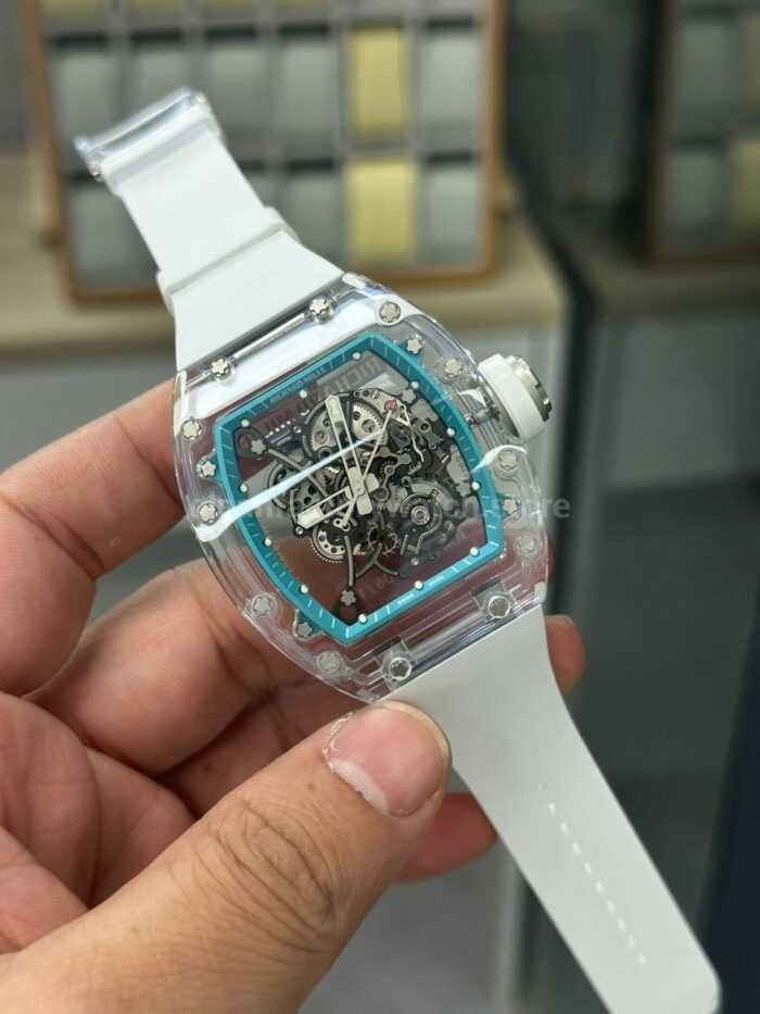Sonic Factory Richard Mille RM 055 43mm Synthetic Crystal White Rubber Strap Skeletonized Blue Dial - Image 2