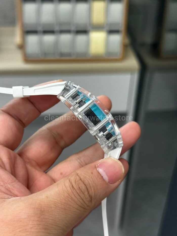 Sonic Factory Richard Mille RM 055 43mm Synthetic Crystal White Rubber Strap Skeletonized Blue Dial - Image 4