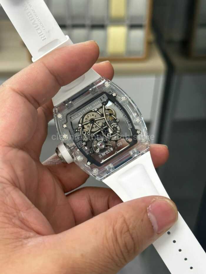 Sonic Factory Richard Mille RM 055 43mm Synthetic Crystal White Rubber Strap Skeletonized Blue Dial - Image 6