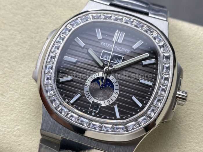 TW Factory Patek Philippe Nautilus 5726/1A-001 40mm Full Steel Diamond Bezel Grey Dial - Image 3