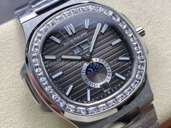 TW Factory Patek Philippe Nautilus 5726/1A-001 40mm Full Steel Diamond Bezel Grey Dial - Image 2