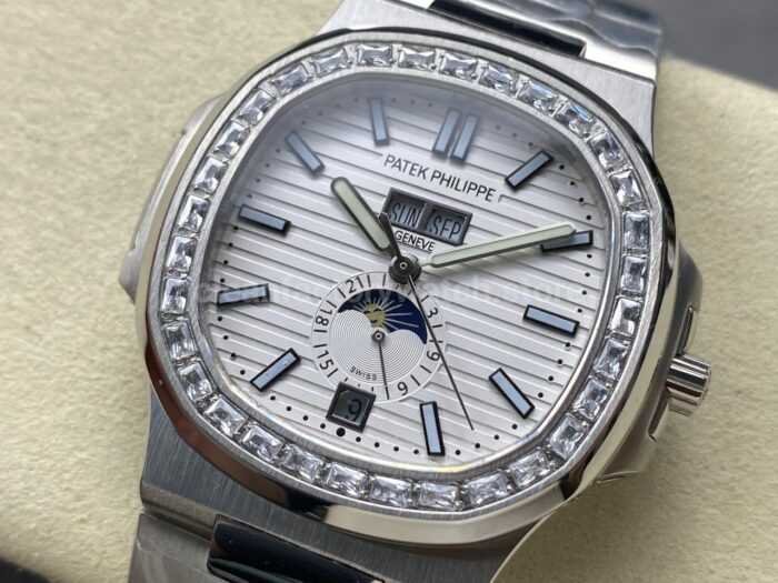 TW Factory Patek Philippe Nautilus 5726/1A-010 40mm Full Steel Diamond Bezel White Dial - Image 3