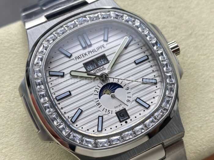 TW Factory Patek Philippe Nautilus 5726/1A-010 40mm Full Steel Diamond Bezel White Dial - Image 2