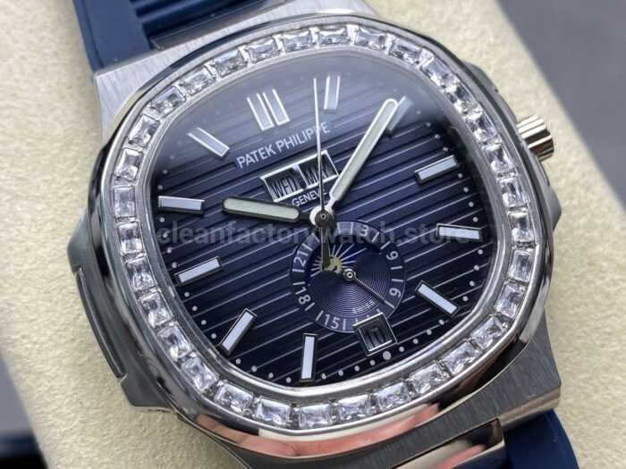 TW Factory Patek Philippe Nautilus 5726/1A-014 40mm Blue Rubber Strap Diamond Bezel Blue Dial - Image 2