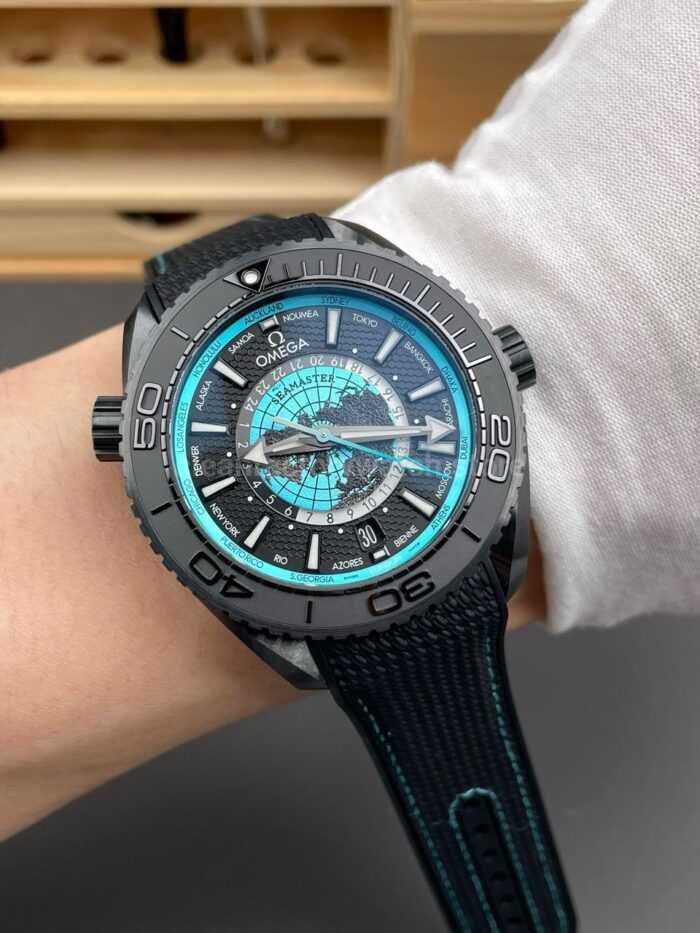 VS Factory Omega Seamaster Planet Ocean Worldtimer 600M 215.92.46.22.01.006 45.5mm Rubber Strap Black Dial - Image 4