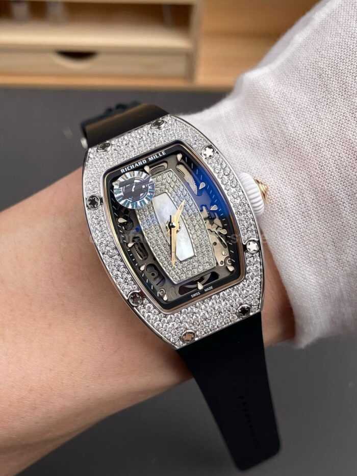 ZF Factory Richard Mille RM 07 31.4mm Diamond Bezel Black Rubber Strap Skeletonized White Dial - Image 4