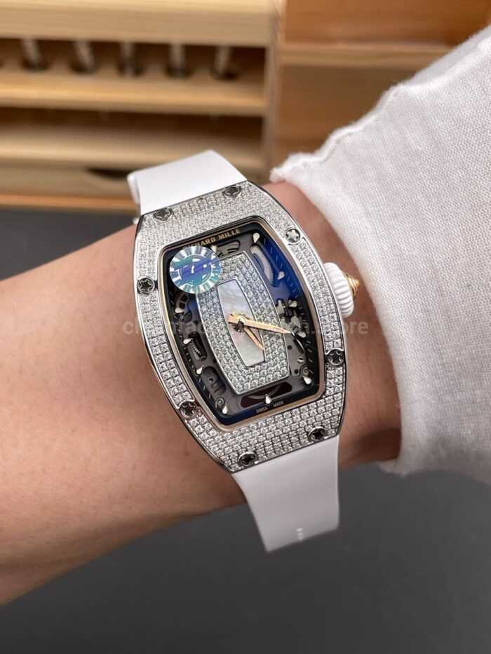 ZF Factory Richard Mille RM 07 31.4mm Diamond Bezel White Rubber Strap Skeletonized White Dial - Image 4