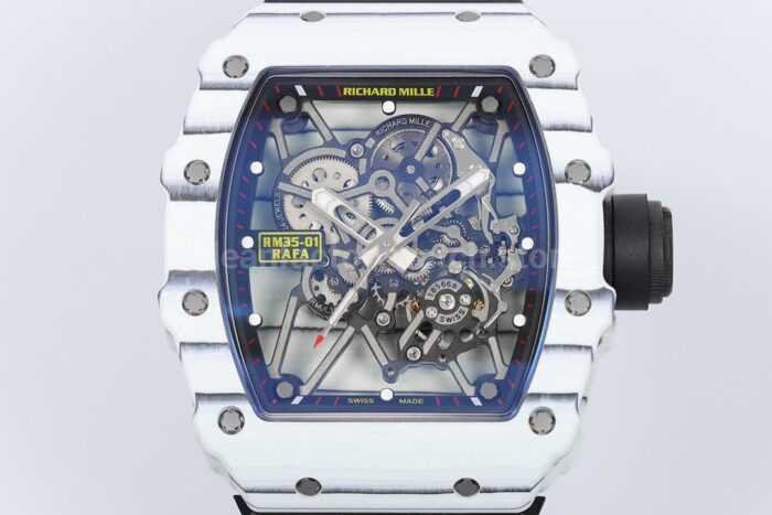 ZF Factory Richard Mille RM 35-01 42mm White Carbon Fiber Black Rubber Strap White Skeletonized Dial - Image 2