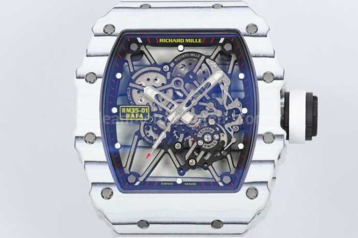 ZF Factory Richard Mille RM 35-01 42mm White Carbon Fiber White Rubber Strap White Skeletonized Dial - Image 2