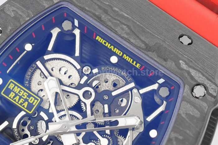 ZF Factory Richard Mille RM 35-01 Rafael Nadal 42mm Black Carbon Fiber Red Rubber Strap Skeletonized Dial - Image 4